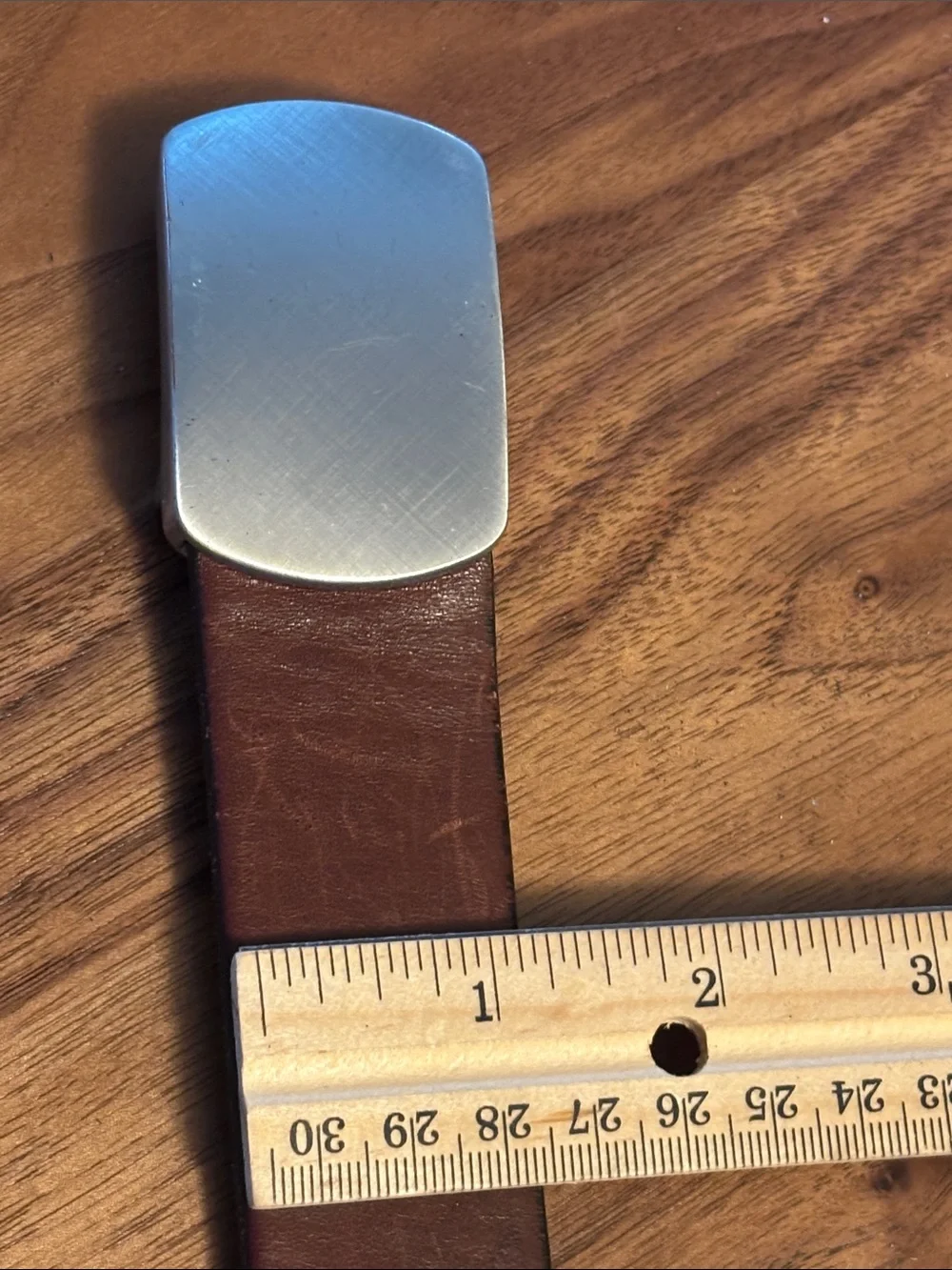 Banana Republic Vintage Men's Brown Leather Belt with Brushed Silver Buckle - 34